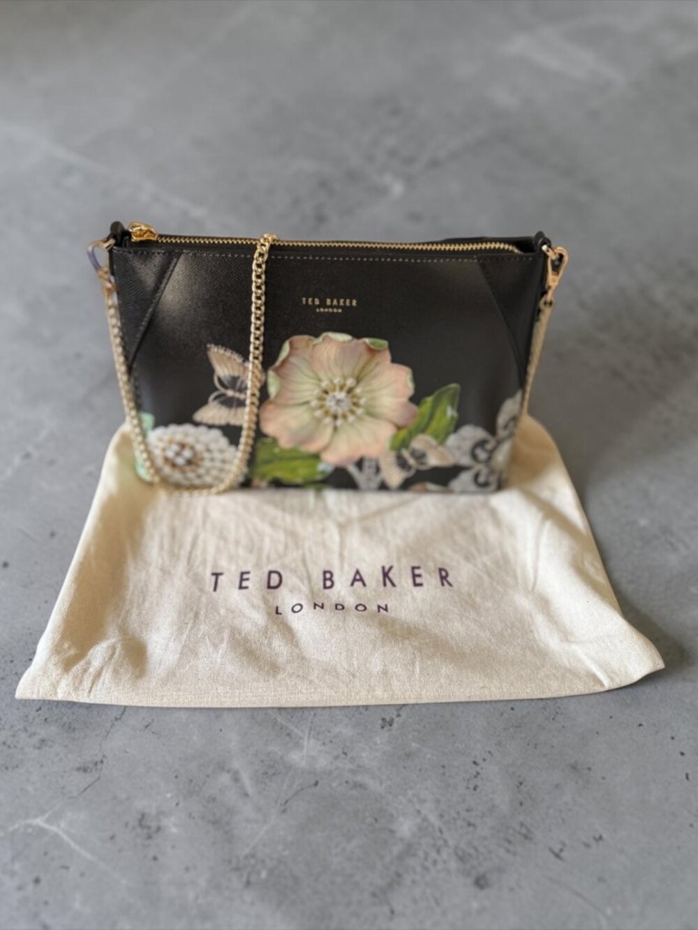 Ted Baker London Black Floral Coated Leather Crossbody Bag